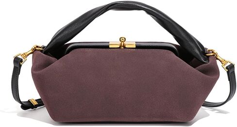 Suede Kiss Lock Shoulder Bag for Women, Vintage Slouchy Hobo Handbag, Soft Faux Suede Satchel with Detachable Strap in Saudi Arabia