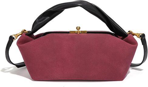 Suede Kiss Lock Shoulder Bag for Women, Vintage Slouchy Hobo Handbag, Soft Faux Suede Satchel with Detachable Strap in Saudi Arabia