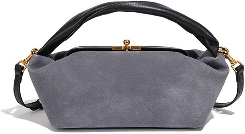 Suede Kiss Lock Shoulder Bag for Women, Vintage Slouchy Hobo Handbag, Soft Faux Suede Satchel with Detachable Strap in Saudi Arabia