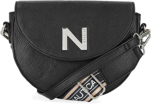 Nautica Delray Flap Crossbody Purse Womens Shoulder Bag, Magnetic Snap Closure Pocket, Small Travel Handbag, Adjustable Strap, Black in Kuwait