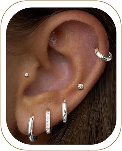 Small Gold Huggie Hoop Stud Earrings Set for Women Stack, Flat Back 316L Hypoallergenic 14K Plated Cartilage Helix Tragus Earrings for Multiple Piercings, Sleeper Earrings Cute 6 Pairs Jewelry Gifts in Saudi Arabia