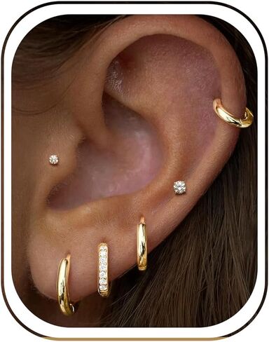 Small Gold Huggie Hoop Stud Earrings Set for Women Stack, Flat Back 316L Hypoallergenic 14K Plated Cartilage Helix Tragus Earrings for Multiple Piercings, Sleeper Earrings Cute 6 Pairs Jewelry Gifts in Saudi Arabia