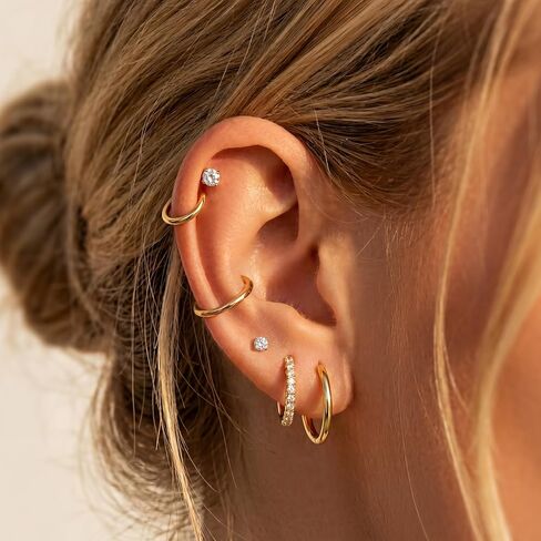 Small Gold Huggie Hoop Stud Earrings Set for Women Stack, Flat Back 316L Hypoallergenic 14K Plated Cartilage Helix Tragus Earrings for Multiple Piercings, Sleeper Earrings Cute 6 Pairs Jewelry Gifts in Saudi Arabia
