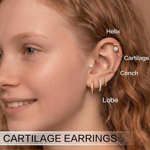 Small Gold Huggie Hoop Stud Earrings Set for Women Stack, Flat Back 316L Hypoallergenic 14K Plated Cartilage Helix Tragus Earrings for Multiple Piercings, Sleeper Earrings Cute 6 Pairs Jewelry Gifts in Saudi Arabia