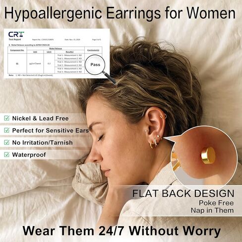 Small Gold Huggie Hoop Stud Earrings Set for Women Stack, Flat Back 316L Hypoallergenic 14K Plated Cartilage Helix Tragus Earrings for Multiple Piercings, Sleeper Earrings Cute 6 Pairs Jewelry Gifts in Saudi Arabia