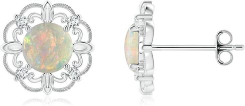 ANGARA - Women's Earrings in Sterling Silver / 14K Solid Gold | Opal and Diamond Fleur De Lis Earrings | Birthday, Anniversary Gemstone Jewelry in Kuwait