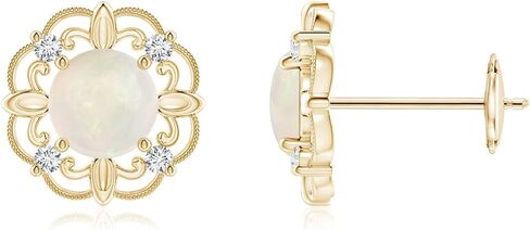 ANGARA - Women's Earrings in Sterling Silver / 14K Solid Gold | Opal and Diamond Fleur De Lis Earrings | Birthday, Anniversary Gemstone Jewelry in Kuwait