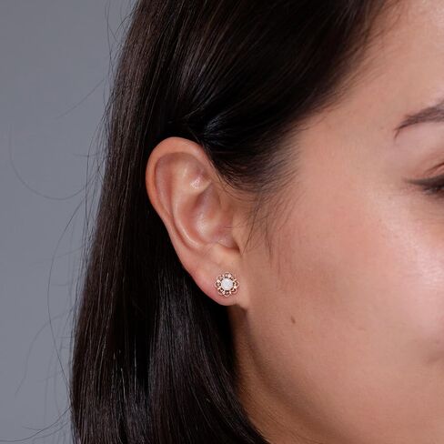 ANGARA - Women's Earrings in Sterling Silver / 14K Solid Gold | Opal and Diamond Fleur De Lis Earrings | Birthday, Anniversary Gemstone Jewelry in Kuwait