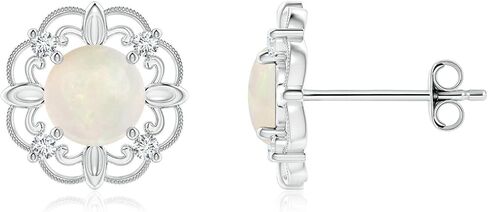 ANGARA - Women's Earrings in Sterling Silver / 14K Solid Gold | Opal and Diamond Fleur De Lis Earrings | Birthday, Anniversary Gemstone Jewelry in Kuwait