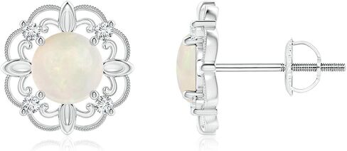 ANGARA - Women's Earrings in Sterling Silver / 14K Solid Gold | Opal and Diamond Fleur De Lis Earrings | Birthday, Anniversary Gemstone Jewelry in Kuwait