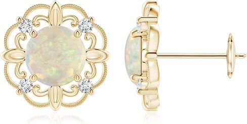 ANGARA - Women's Earrings in Sterling Silver / 14K Solid Gold | Opal and Diamond Fleur De Lis Earrings | Birthday, Anniversary Gemstone Jewelry in Kuwait