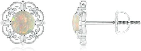 ANGARA - Women's Earrings in Sterling Silver / 14K Solid Gold | Opal and Diamond Fleur De Lis Earrings | Birthday, Anniversary Gemstone Jewelry in Kuwait