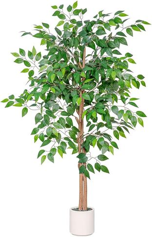 Artificial Ficus Tree 5FT Tall, Faux Ficus Tree Indoor Outdoor, Fake Silk Ficus Plant with Planter, Lifelike Leaves Large Potted Floor Tree for Home Office Living Room Porch Decor in Saudi Arabia