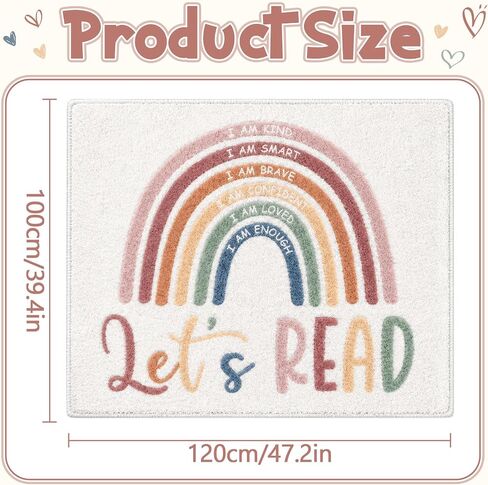 3.3x4 ft Boho Rainbow Classroom Rug Let's Read Motivational Area Rug Back to School Floor Mat Reading Corner Decor Non-Slip Play Carpet for Calming Corner Library Nursery Playroom Bedroom Living Room in Kuwait