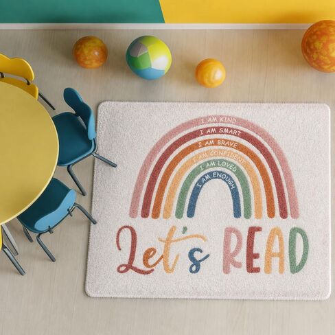 3.3x4 ft Boho Rainbow Classroom Rug Let's Read Motivational Area Rug Back to School Floor Mat Reading Corner Decor Non-Slip Play Carpet for Calming Corner Library Nursery Playroom Bedroom Living Room in Kuwait