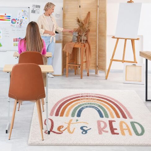 3.3x4 ft Boho Rainbow Classroom Rug Let's Read Motivational Area Rug Back to School Floor Mat Reading Corner Decor Non-Slip Play Carpet for Calming Corner Library Nursery Playroom Bedroom Living Room in Kuwait