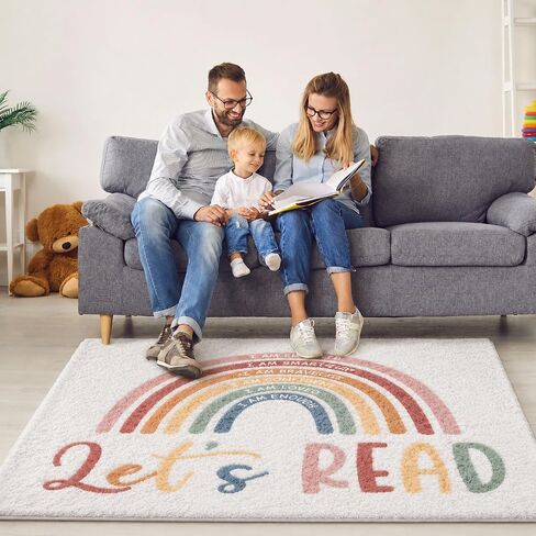 3.3x4 ft Boho Rainbow Classroom Rug Let's Read Motivational Area Rug Back to School Floor Mat Reading Corner Decor Non-Slip Play Carpet for Calming Corner Library Nursery Playroom Bedroom Living Room in Kuwait