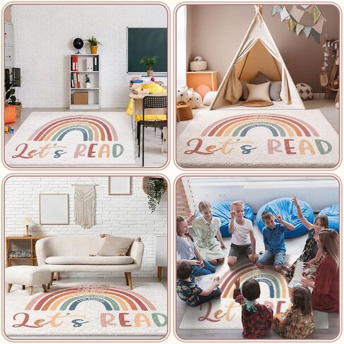 3.3x4 ft Boho Rainbow Classroom Rug Let's Read Motivational Area Rug Back to School Floor Mat Reading Corner Decor Non-Slip Play Carpet for Calming Corner Library Nursery Playroom Bedroom Living Room in Kuwait