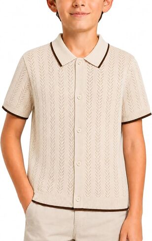 Yoimira Boys Button Down Shirt Short Sleeve,Boys Casual Summer Knit Vintage Fashion Shirt for Kids Size 5-14 Years in Saudi Arabia