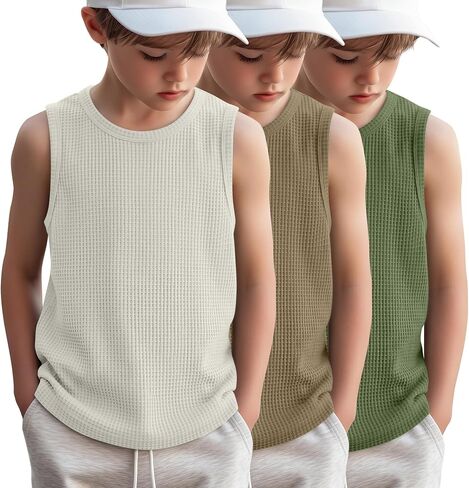 3 قطع من قمصان الأولاد بدون أكمام، قمصان داخلية برقبة دائرية بدون أكمام، قمصان صيفية رياضية كاجوال للأطفال من عمر 5 إلى 16 عامًا in Kuwait