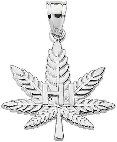 Silver Marijuana Cannabis Leaf "HI" Script Pendant in Saudi Arabia