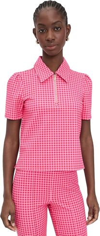 Addison Bay Women's Ponte Virginian Polo Top, Rose Check, S in Saudi Arabia