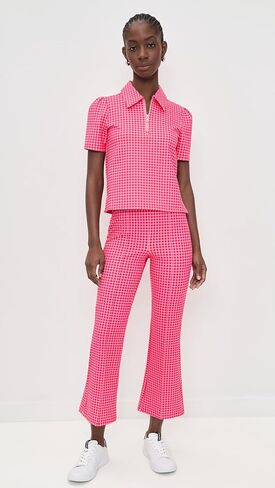 Addison Bay Women's Ponte Virginian Polo Top, Rose Check, S in Saudi Arabia