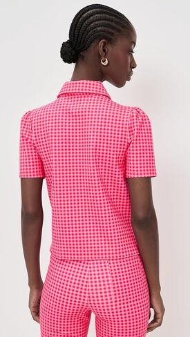 Addison Bay Women's Ponte Virginian Polo Top, Rose Check, S in Saudi Arabia