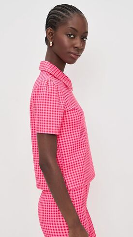 Addison Bay Women's Ponte Virginian Polo Top, Rose Check, S in Saudi Arabia