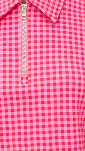 Addison Bay Women's Ponte Virginian Polo Top, Rose Check, S in Saudi Arabia
