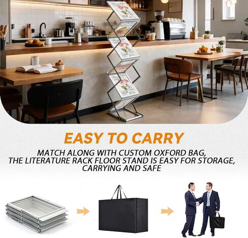 6 Pockets Aluminum Foldable Magazine Rack Floor, Brochure Magazine Display Stand, Brochure Holder, Literature Rack with Carrying Bag for Trade Shows, Exhibition, Office, Retail Store in Saudi Arabia