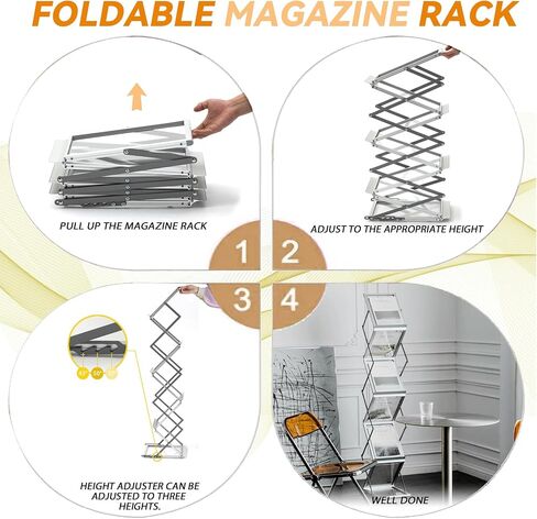 6 Pockets Aluminum Foldable Magazine Rack Floor, Brochure Magazine Display Stand, Brochure Holder, Literature Rack with Carrying Bag for Trade Shows, Exhibition, Office, Retail Store in Saudi Arabia