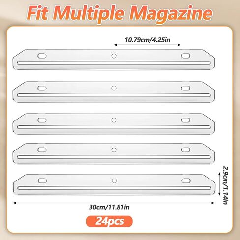 24Pcs 3 Hole Magazine Binder Inserts Holders, 11.81 x 1.14 Inch, 3 Ring Binder Strips, Punched Magazine Holder for File Book Music Folder & Document Storage (Translucent White) in Kuwait