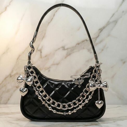 WAQYGZO 4 in 1 Silver Bag Charms, Purse Charms,Bow Bag Charm Chain for Handbags, Purse Keychain, Purses Chain Charm, DIY Bag Accessories for Women in Kuwait