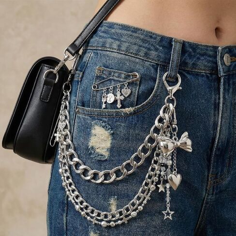 WAQYGZO 4 in 1 Silver Bag Charms, Purse Charms,Bow Bag Charm Chain for Handbags, Purse Keychain, Purses Chain Charm, DIY Bag Accessories for Women in Kuwait