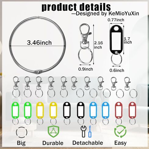 Large Key Ring - 21pcs Janitor Big Multi Key Chain Organizer Extra Metal Hoop Holder with Labels Tags for Landlord for Office, Schools, Warehouse, Hotel, Apartments, 3.5 inch in Saudi Arabia