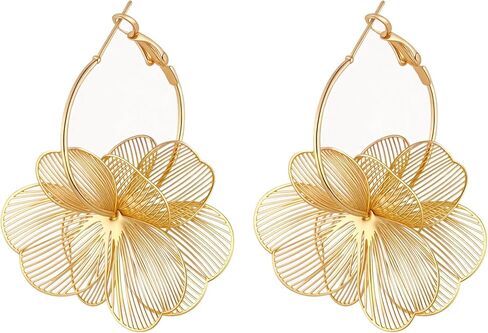Dangle Elegant 3D Floral Earrings for Party Vacation Boho Statement Trendy Hoop Earring Flower Drop Earrings Jewelry Women in Saudi Arabia