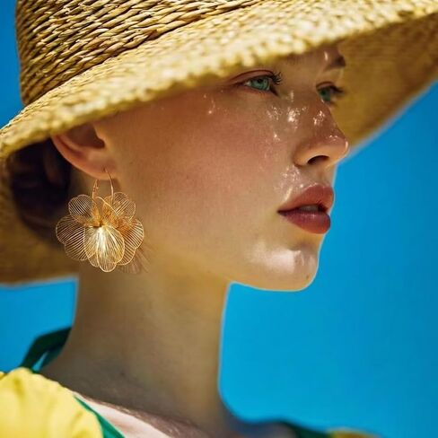 Dangle Elegant 3D Floral Earrings for Party Vacation Boho Statement Trendy Hoop Earring Flower Drop Earrings Jewelry Women in Saudi Arabia