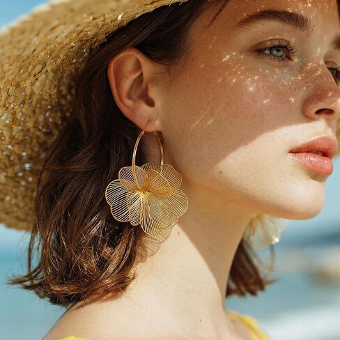 Dangle Elegant 3D Floral Earrings for Party Vacation Boho Statement Trendy Hoop Earring Flower Drop Earrings Jewelry Women in Saudi Arabia