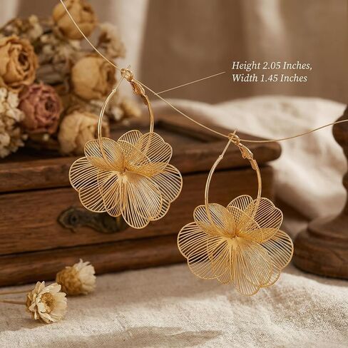 Dangle Elegant 3D Floral Earrings for Party Vacation Boho Statement Trendy Hoop Earring Flower Drop Earrings Jewelry Women in Saudi Arabia