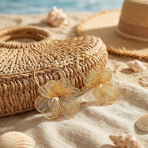 Dangle Elegant 3D Floral Earrings for Party Vacation Boho Statement Trendy Hoop Earring Flower Drop Earrings Jewelry Women in Saudi Arabia