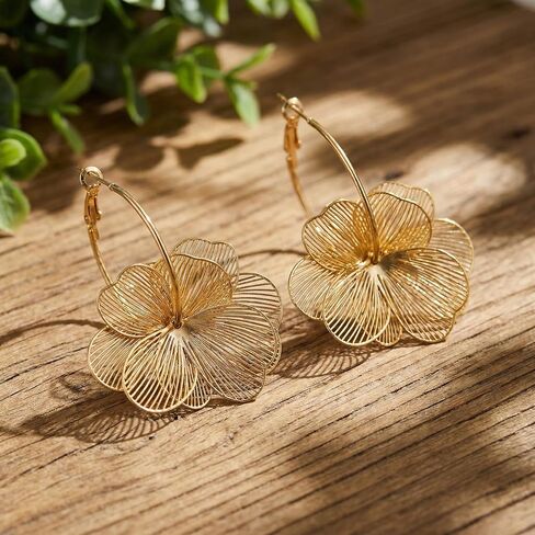 Dangle Elegant 3D Floral Earrings for Party Vacation Boho Statement Trendy Hoop Earring Flower Drop Earrings Jewelry Women in Saudi Arabia