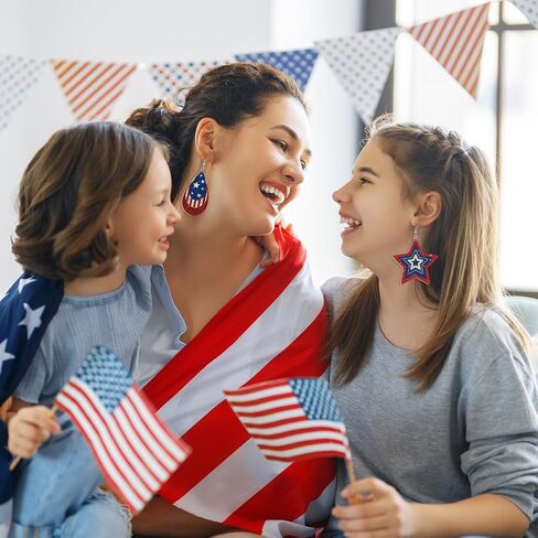 Nosiny 9 Pairs 4th of July Vintage Patriotic Earrings for Women Faux Leather American Flag Retro Star Teardrop Heart Sunflower Earring Red White Blue Dangle Jewelry Gift for Independence Day Women Mom in Kuwait
