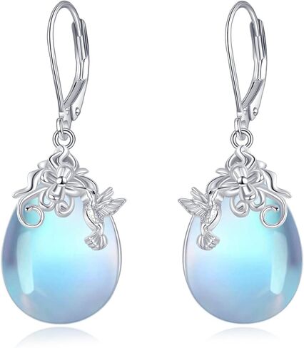 Moonstone Dangle Earrings Sterling Silver Hummingbird Leverback Earrings Humming Bird Jewelry for Women Mom in Kuwait