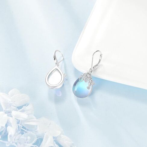 Moonstone Dangle Earrings Sterling Silver Hummingbird Leverback Earrings Humming Bird Jewelry for Women Mom in Kuwait