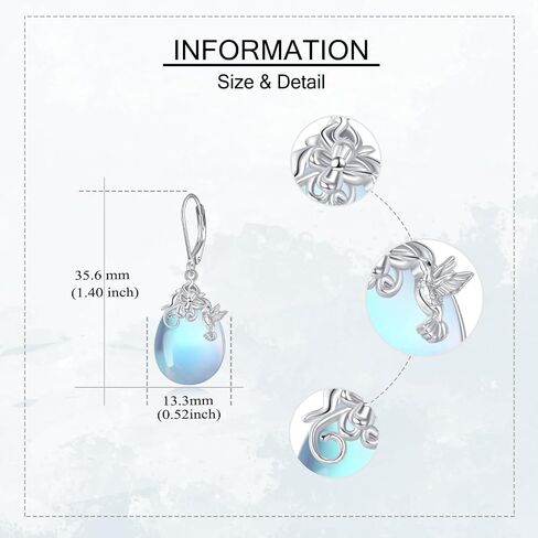 Moonstone Dangle Earrings Sterling Silver Hummingbird Leverback Earrings Humming Bird Jewelry for Women Mom in Kuwait