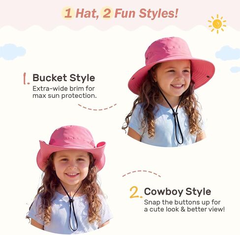 2 Pack Wide Brim Girls Ponytail Sun Hats- Full Face & Neck Coverage Adjustable Breathable Quick Dry Kids Beach Bucket Hat in Kuwait