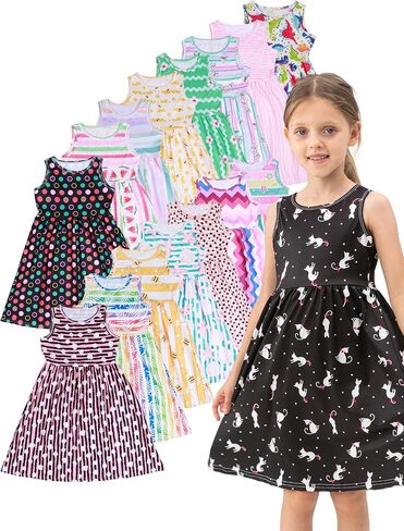 5-Pack Girls Dress,Casual Comfortable Girls Sleeveless Dress for Kids Spring Summer,Outdoor in Saudi Arabia