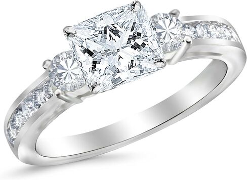 Houston Diamond District 2.25 Carat LAB GROWN DIAMOND Channel Set 3 Three Stone Princess Cut Diamond Engagement Ring (E-F Color VS1-VS2 Clarity 1.5 Ct Center) in Kuwait