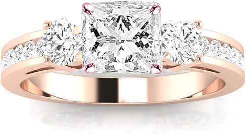 Houston Diamond District 2.25 Carat LAB GROWN DIAMOND Channel Set 3 Three Stone Princess Cut Diamond Engagement Ring (E-F Color VS1-VS2 Clarity 1.5 Ct Center) in Kuwait